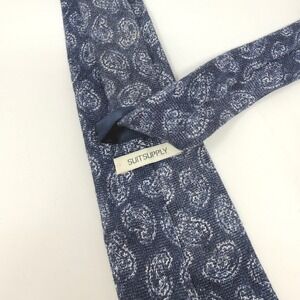 SuitSupply Mens Blue White Paisley 100% Linen Necktie Made in Italy Slim Tie